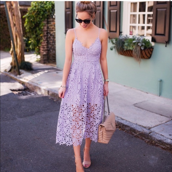 ASTR the label | Lace Midi Dress Lavender Purple Eyelet Cutout Women's Medium - Picture 1 of 11